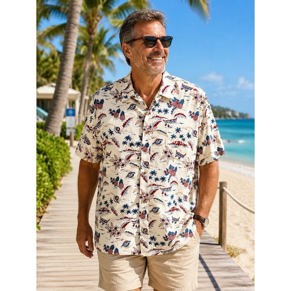 Saddlebred 4XL Hawaiian Camp Shirt Cotton Tropical Island Print Button Front Men
